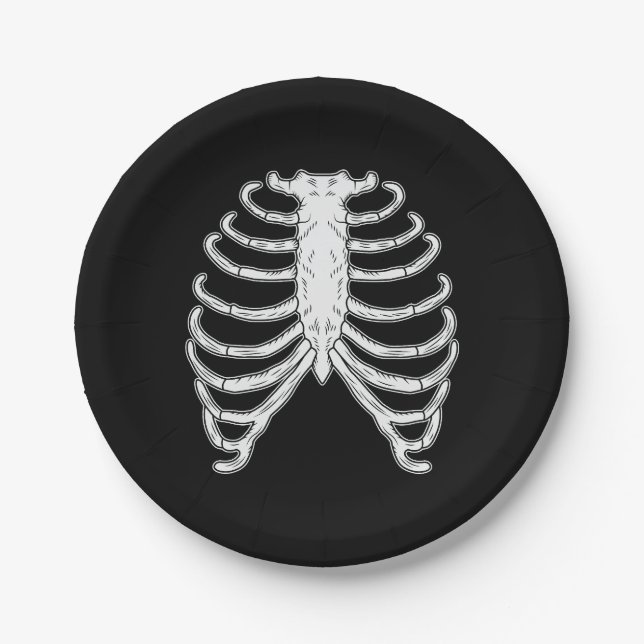 Cartoon Human Rib Cage Skeleton Bones Halloween Paper Plate (Front)