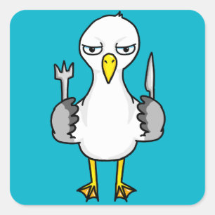Cartoon Hungry Seagull Square Sticker