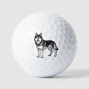 Cartoon Husky Dog Gift Black White Siberian Golf Balls