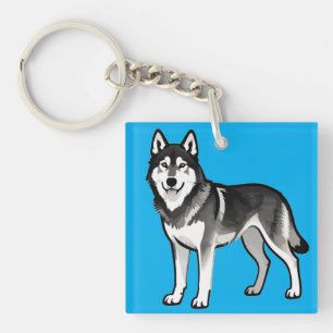 Cartoon Husky Dog Gift Black White Siberian Key Ring