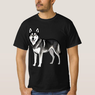 Cartoon Husky Dog Gift Black White Siberian T-Shirt
