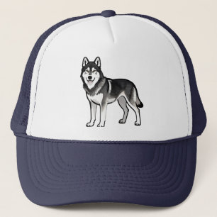 Cartoon Husky Dog Gift Black White Siberian Trucker Hat