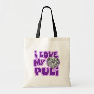 Cartoon I Love My White Puli Tote Bag