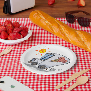 Cartoon Ice Cream Truck Fun Summer Dessert Paper Plate