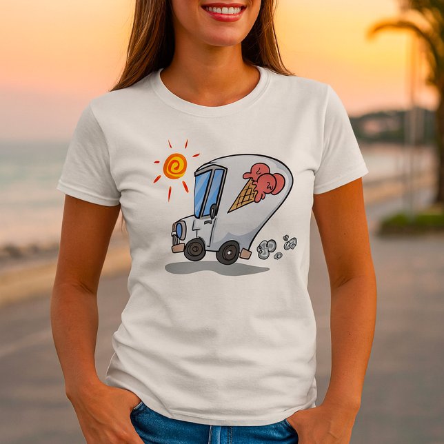 Cartoon Ice Cream Truck Fun Summer Dessert T-Shirt (Creator Uploaded)
