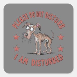 Cartoon illustration featuring a dishevelled dog square sticker