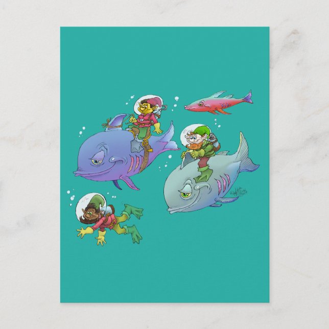 Cartoon illustration Gnomes and there fish friends Postcard (Front)