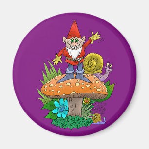 Cartoon illustration of a standing waving gnome. magnet