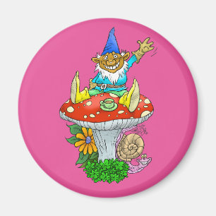Cartoon illustration of a Waving sitting gnome. Magnet