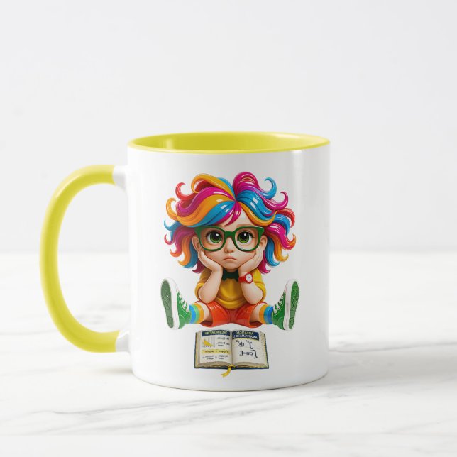 Cartoon Illustration Rainbow Nerdy Kid Mug (Left)