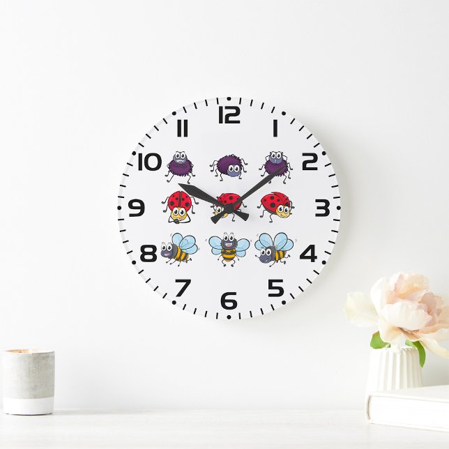 Cartoon Insects Funny Bees Ladybugs Spiders Large Clock (Creator Uploaded)