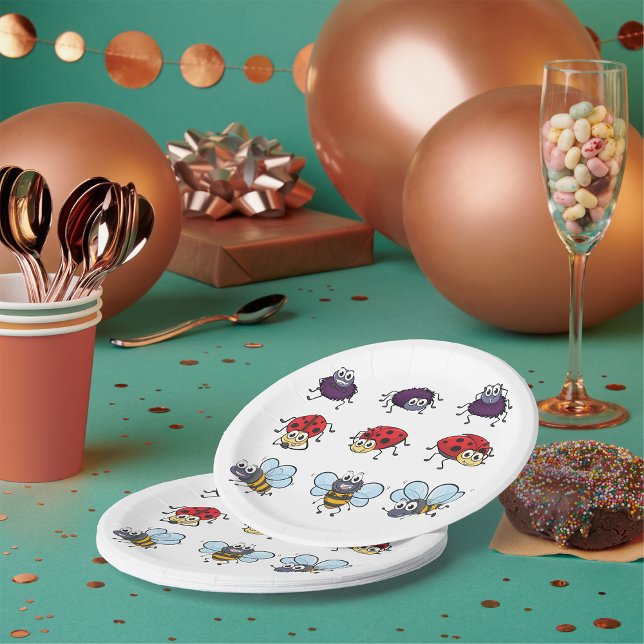 Cartoon Insects Funny Bees Ladybugs Spiders Paper Plate (Creator Uploaded)