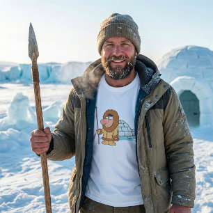 Cartoon Inuit Eskimo with Spear and Igloo T-Shirt