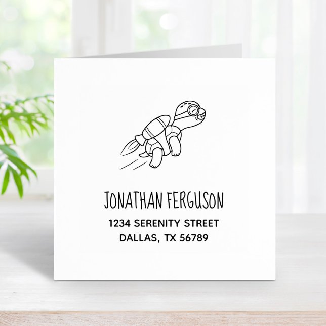 Cartoon Jetpack Turtle Address Rubber Stamp (Creator Uploaded)