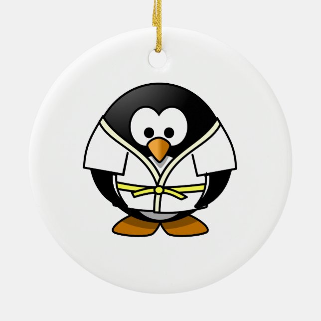 Cartoon Judo Penguin Ceramic Tree Decoration (Back)