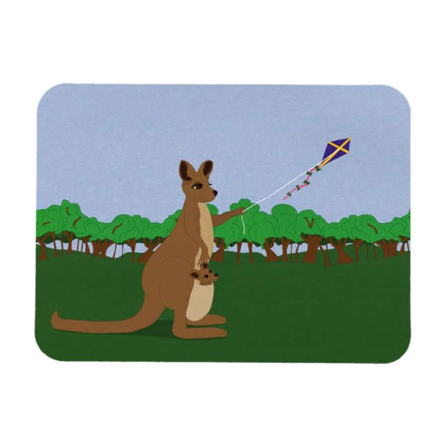 Cartoon Kangaroos Flying a Kite Magnet (Horizontal)