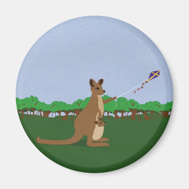 Cartoon Kangaroos Flying a Kite Magnet (Front)
