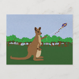 Cartoon Kangaroos Flying a Kite Postcard