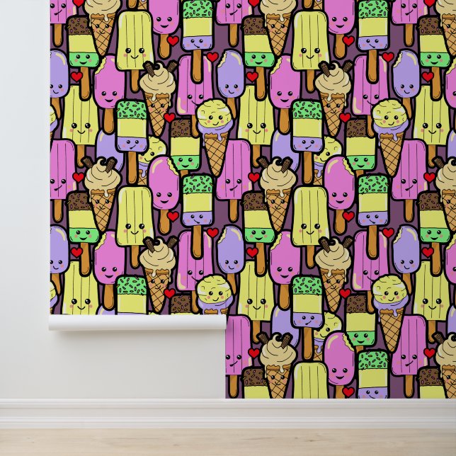 Cartoon Kawaii Food Characters Kids Bedroom Wallpaper (Application)