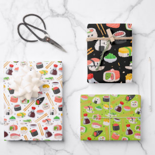 Cartoon kawaii sushi emoji face wrapping paper sheet