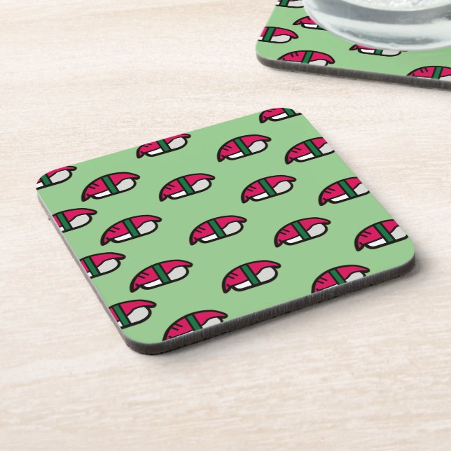 Cartoon Kawaii Sushi, Fish Rice & Seaweed Beverage Coaster (Left Side)