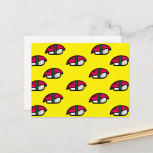 Cartoon Kawaii Sushi, Fish Rice & Seaweed Postcard