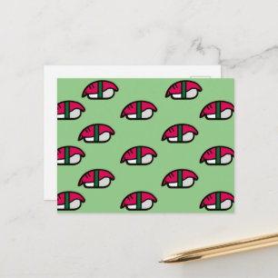 Cartoon Kawaii Sushi, Fish Rice & Seaweed Postcard