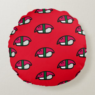 Cartoon Kawaii Sushi, Fish Rice & Seaweed Round Cushion