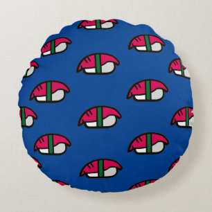 Cartoon Kawaii Sushi, Fish Rice & Seaweed Round Cushion
