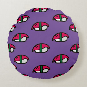 Cartoon Kawaii Sushi, Fish Rice & Seaweed Round Cushion