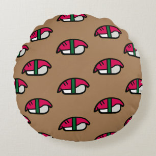 Cartoon Kawaii Sushi, Fish Rice & Seaweed Round Cushion