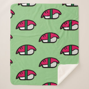 Cartoon Kawaii Sushi, Fish Rice & Seaweed Sherpa B Blanket