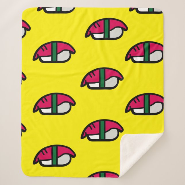 Cartoon Kawaii Sushi, Fish Rice & Seaweed Sherpa B Sherpa Blanket (Front)