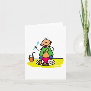 Cartoon Kid Enjoying Meal with Juice and Egg Card