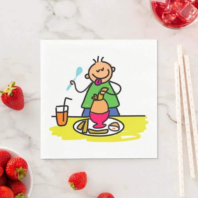 Cartoon Kid Enjoying Meal with Juice and Egg Napkin (Creator Uploaded)
