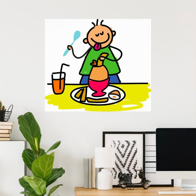 Cartoon Kid Enjoying Meal with Juice and Egg Poster (Creator Uploaded)