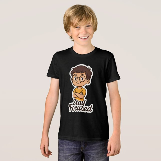  Cartoon Kid Sticker with Glasses – "Stay Focused Tri-Blend Shirt (Front Full)
