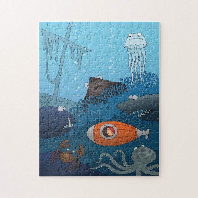 Cartoon Kid Submarine Undersea World Jigsaw Puzzle (Vertical)