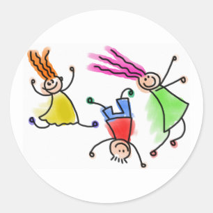 Cartoon kids playing stickers. classic round sticker