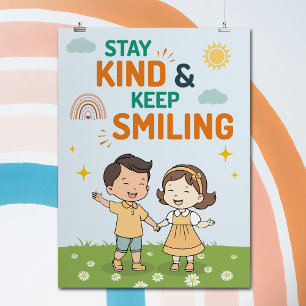 Cartoon Kindness Smile Inspirational Quote Nursery Poster