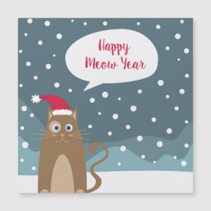 Cartoon kitten with santa hat happy meow year