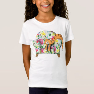Cartoon Kitty asleep on a floral chair T-Shirt