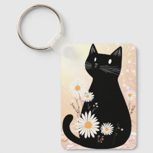 Cartoon Kitty with the Daisies Keychain