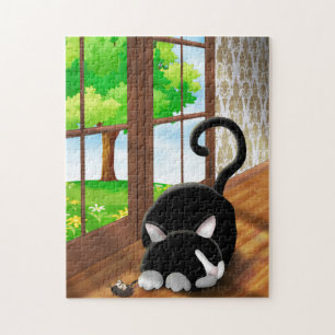Cartoon Kitty with toy mouse Jigsaw Puzzle