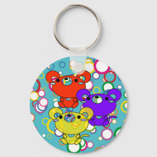 Cartoon Kittys on Coloured Circles Key Chain