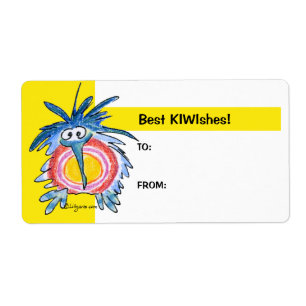 Cartoon Kiwi Bird 4b Yellow Gift Tag Labels
