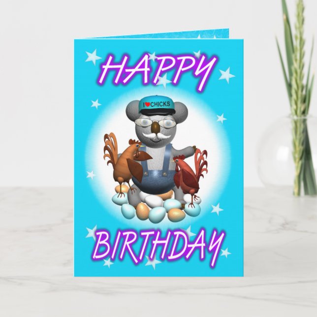 Cartoon Koala Chicken Farmer Card (Front)