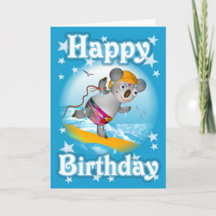 Cartoon Koala Happy Birthday Surfer Card-blank Card