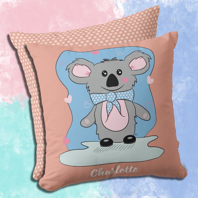 Cartoon Koala Salmon Pink Kid Throw Pillow (Creator Uploaded)