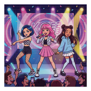 Cartoon KPop Girl Group Poster